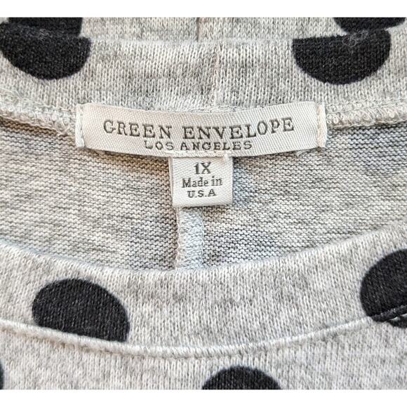 Green Envelope Long Sleeve Top 1X Black Gray Polka Dot Heather Stretch High Low - Picture 7 of 8